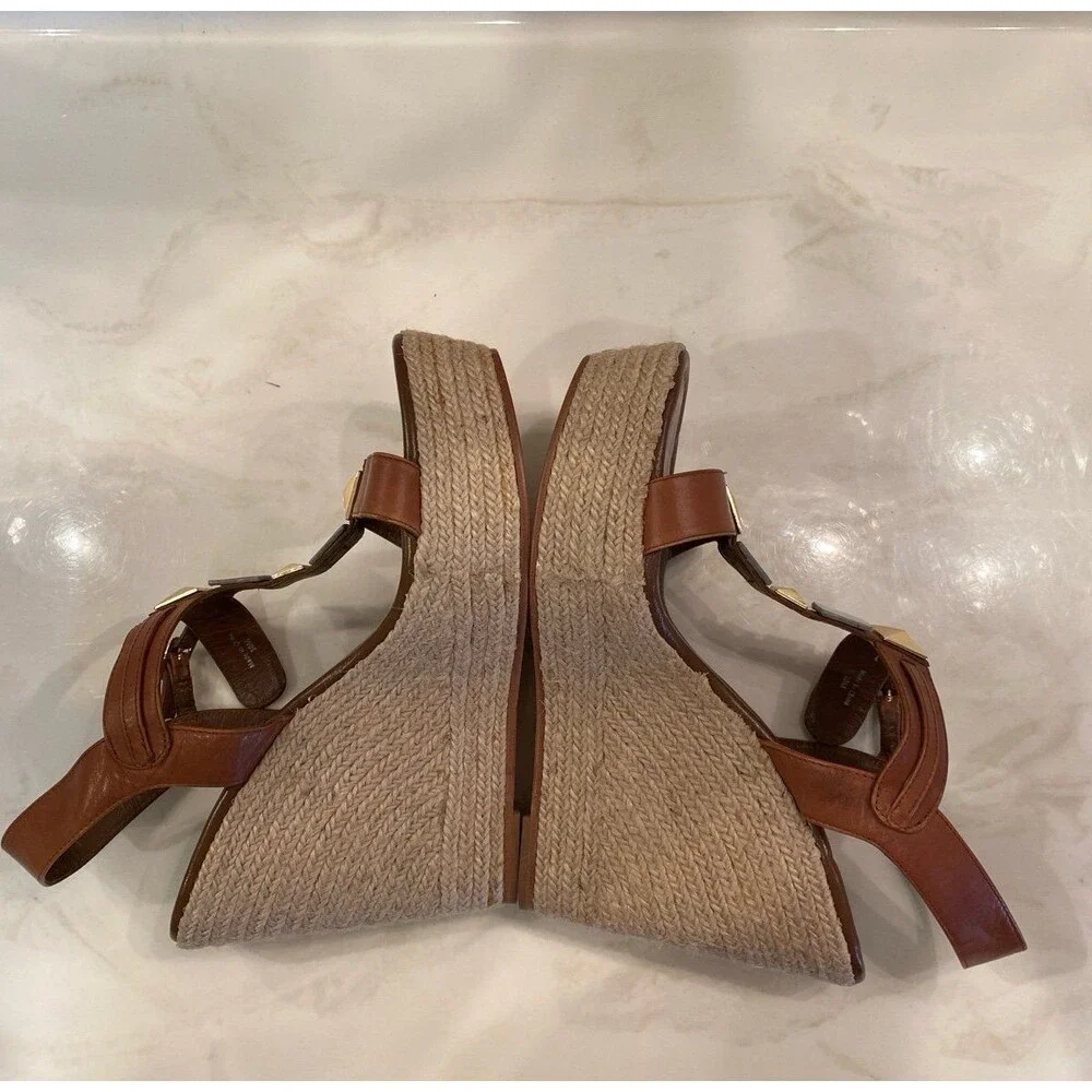 Kate Spade Studded Espadrille Platform Wedge Sandals Brown Leather Size 10 - Picture 11 of 12